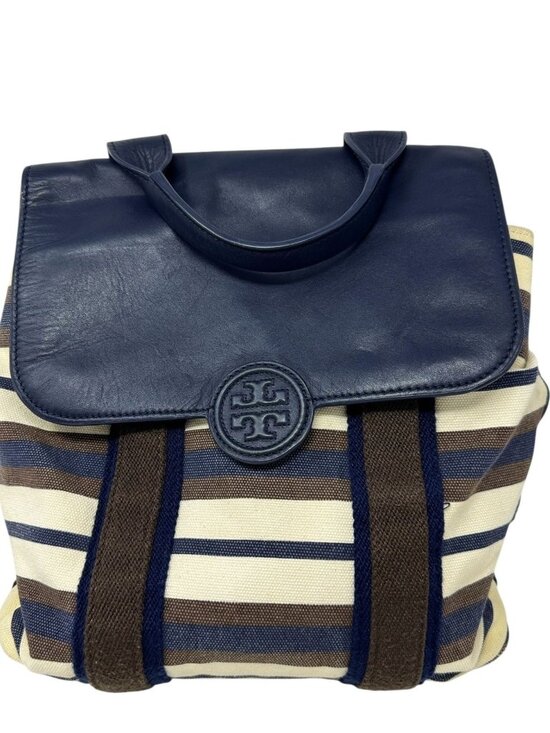 Tory Burch Kerrington Striped Canvas Backpack Leather Trim Preppy Travel main image 11